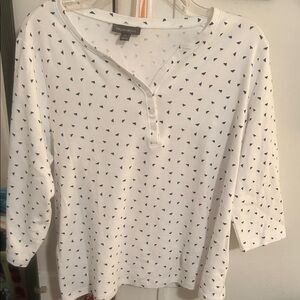 Style & Co. White Long Sleeve Top with Black Triangle Pattern